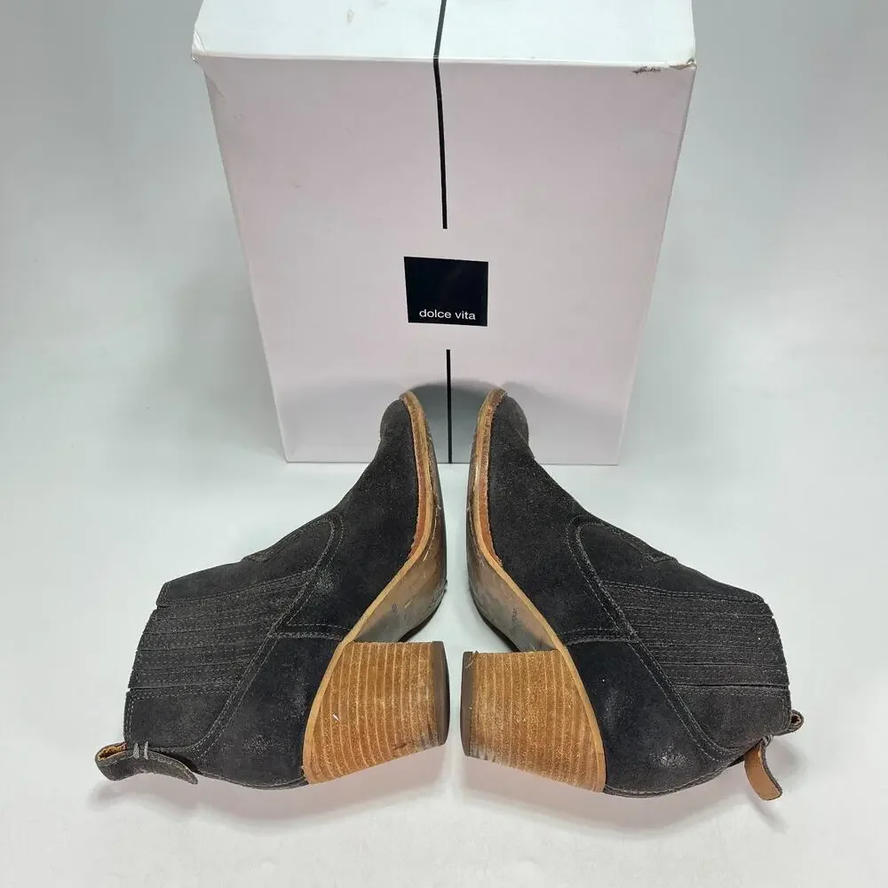 Dolce Vita Jones Anthracite Suede Western Block Heel Ankle Booties Womens Sz 7.5